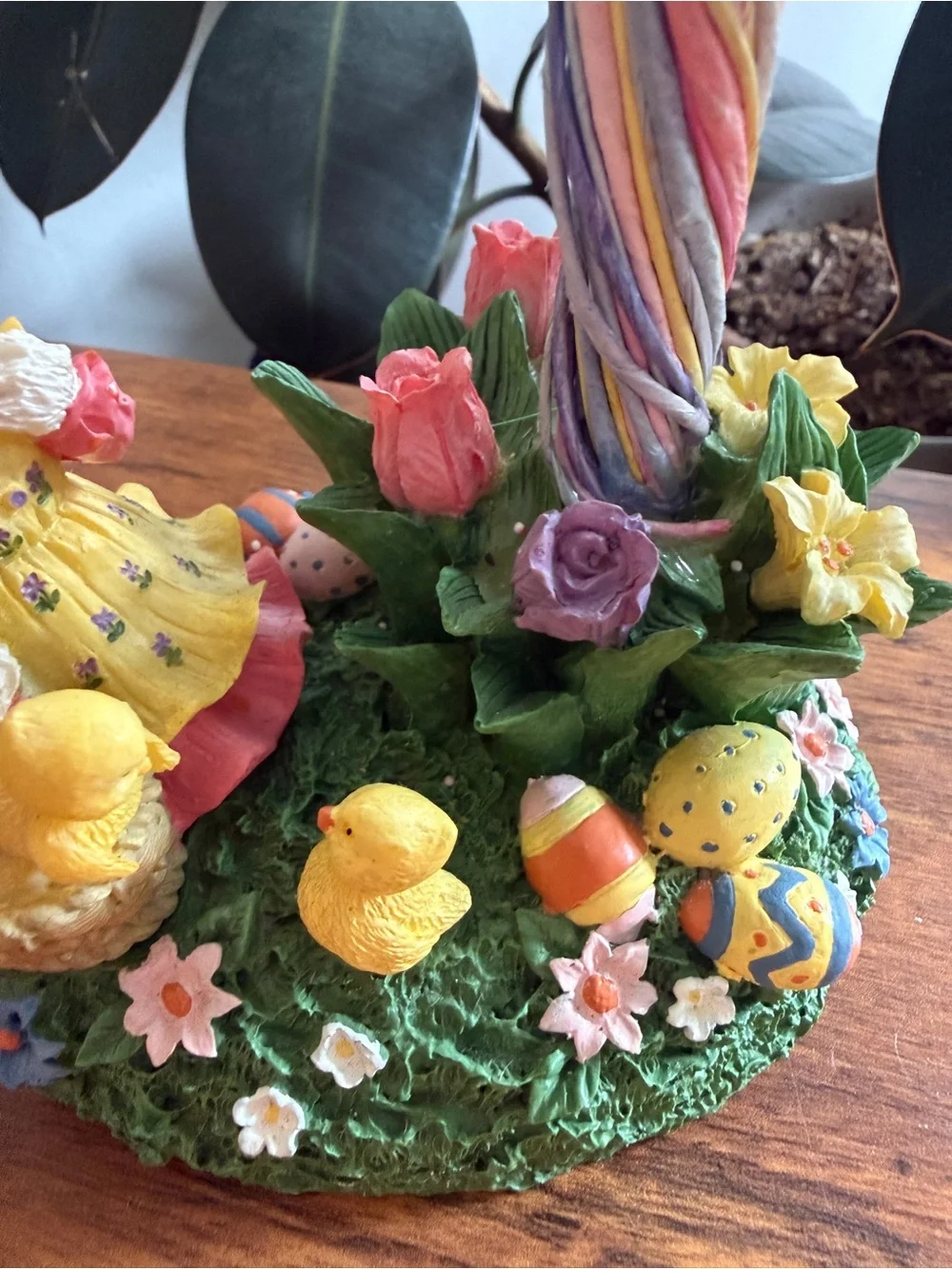 Vintage Pink Easter Floral Tree Accent with Bunny Base